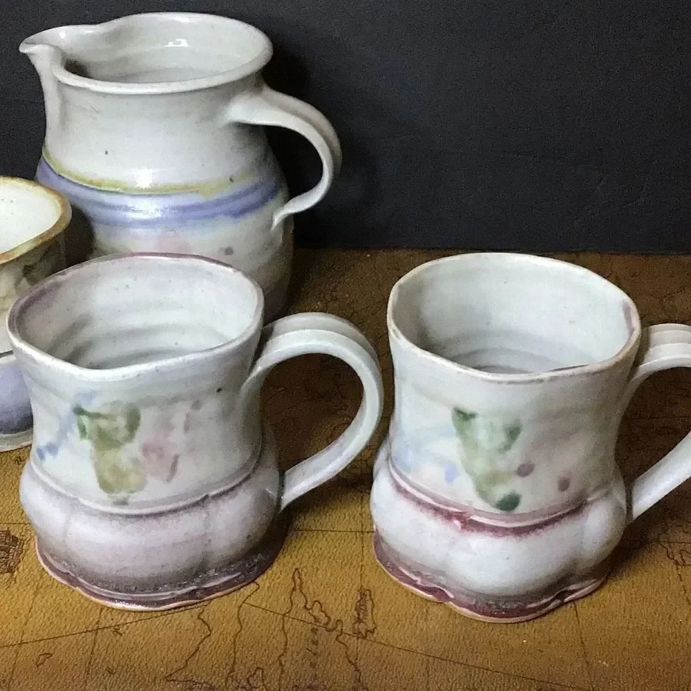 Drink, vintage pottery serving set ￼2 glasses 2 coffee cups and pitcher From Ben